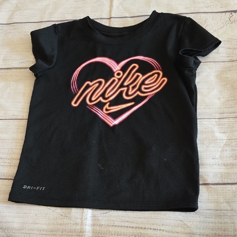 Nike Black and Pink Short Sleeve Tee with Heart Logo